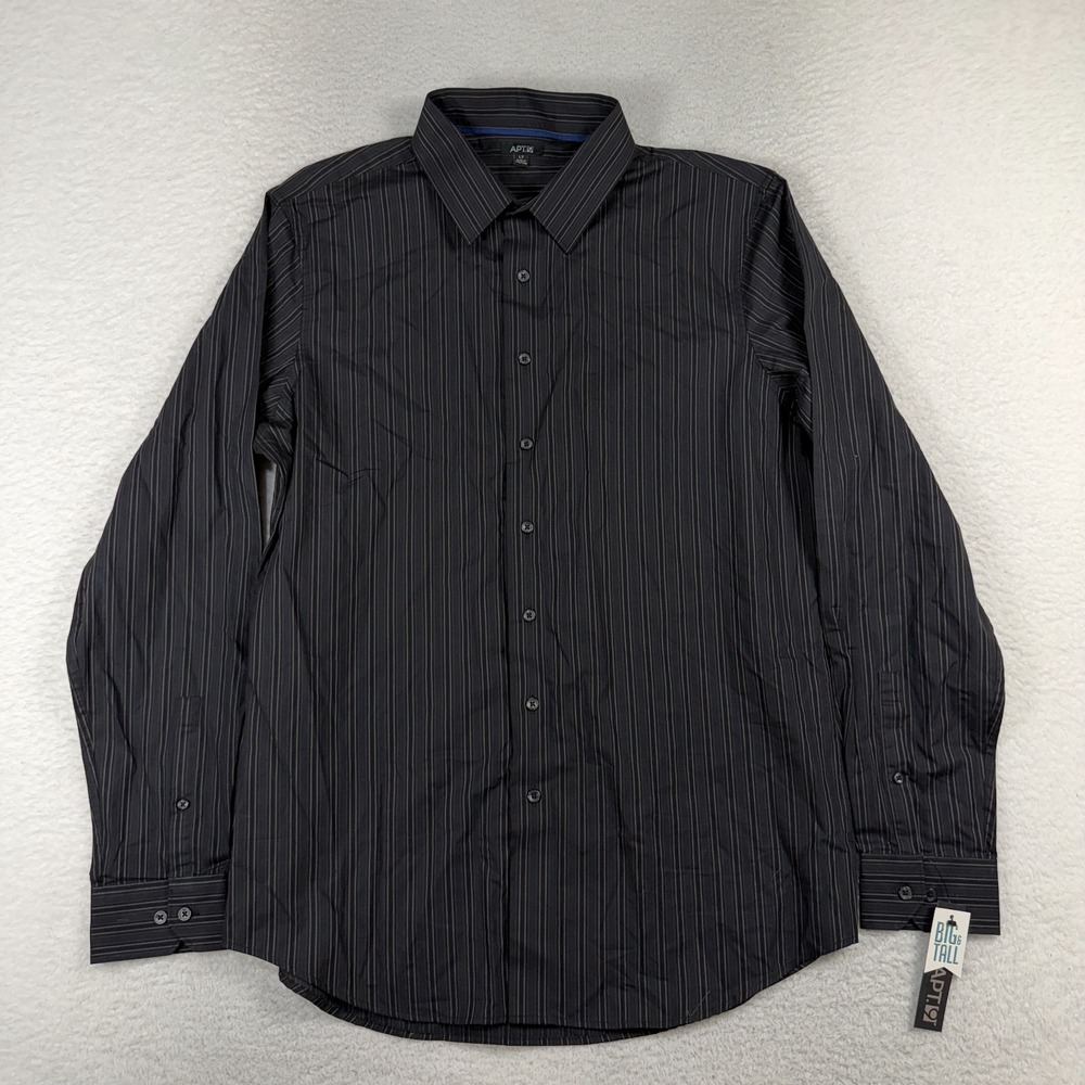 Apt. 9 Shirt Men's LT Big Tall Black Striped Long Sleeve Button Up New w Tags
